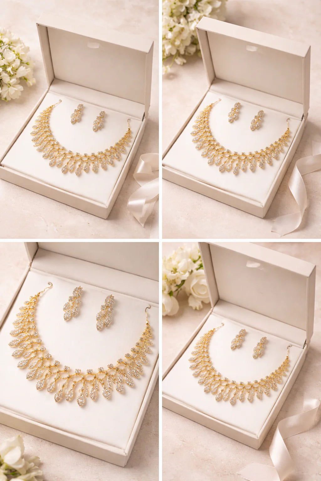 Elegant Gold & Diamond Necklace Set with Earrings