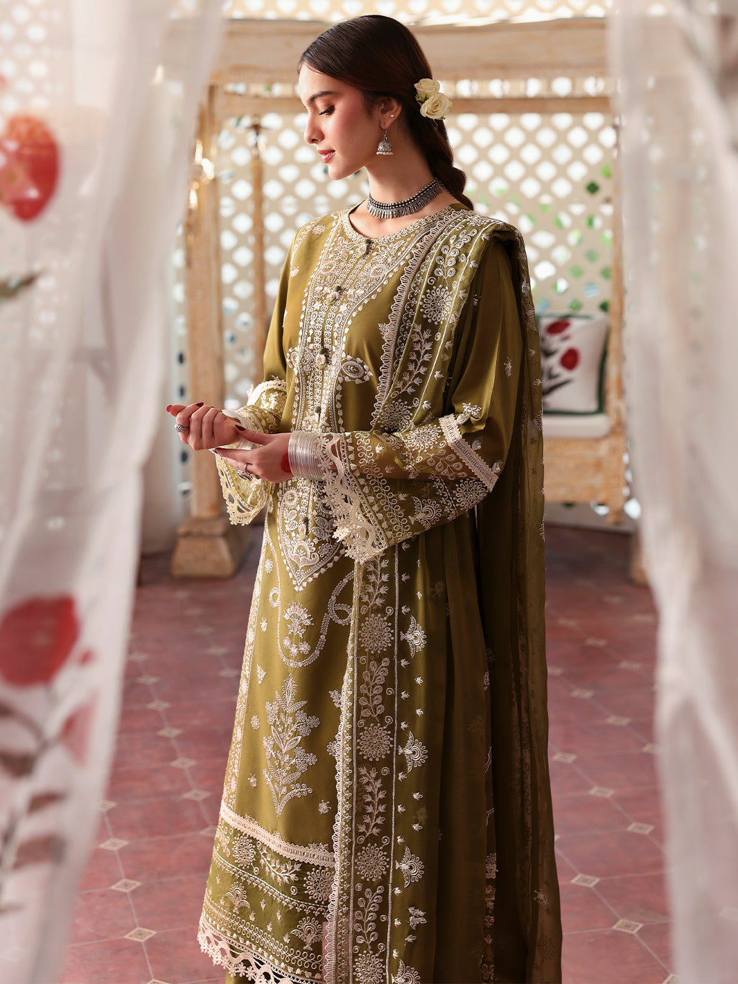 Lawn-3PC Embroidered Shirt With Organza Embroidered Dupatta-5211